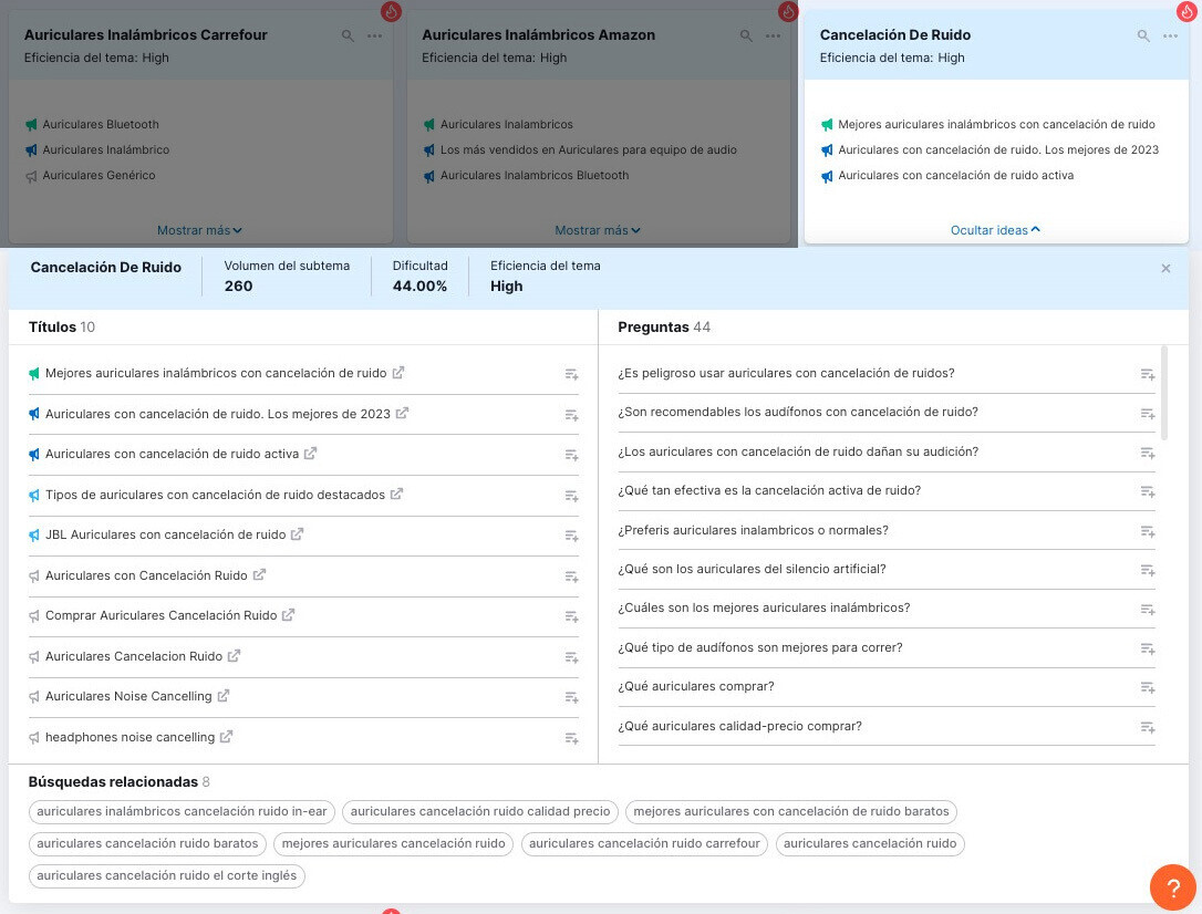 Ideas para blogs en Topic Research de Semrush