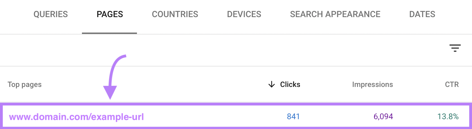 Una URL de ejemplo resaltada en la herramienta