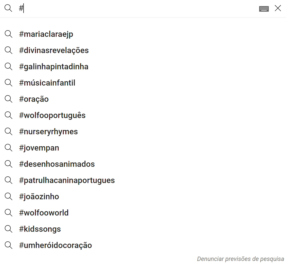 Pesquisa de hashtags no YouTube