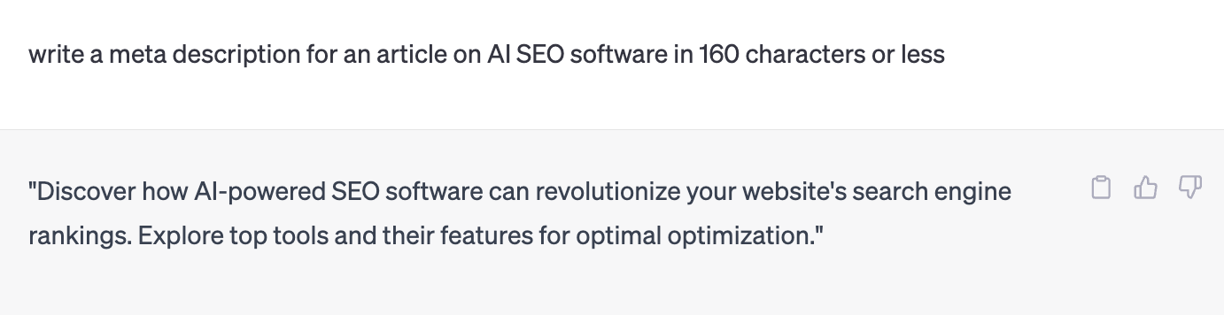 A prompt asking ChatGPT to write a meta description for an article