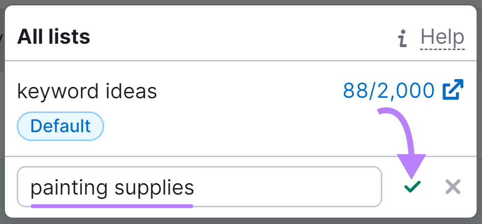 "painting supplies" added for the new keyword list name