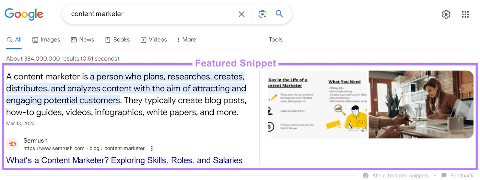 An example of a featured snippet