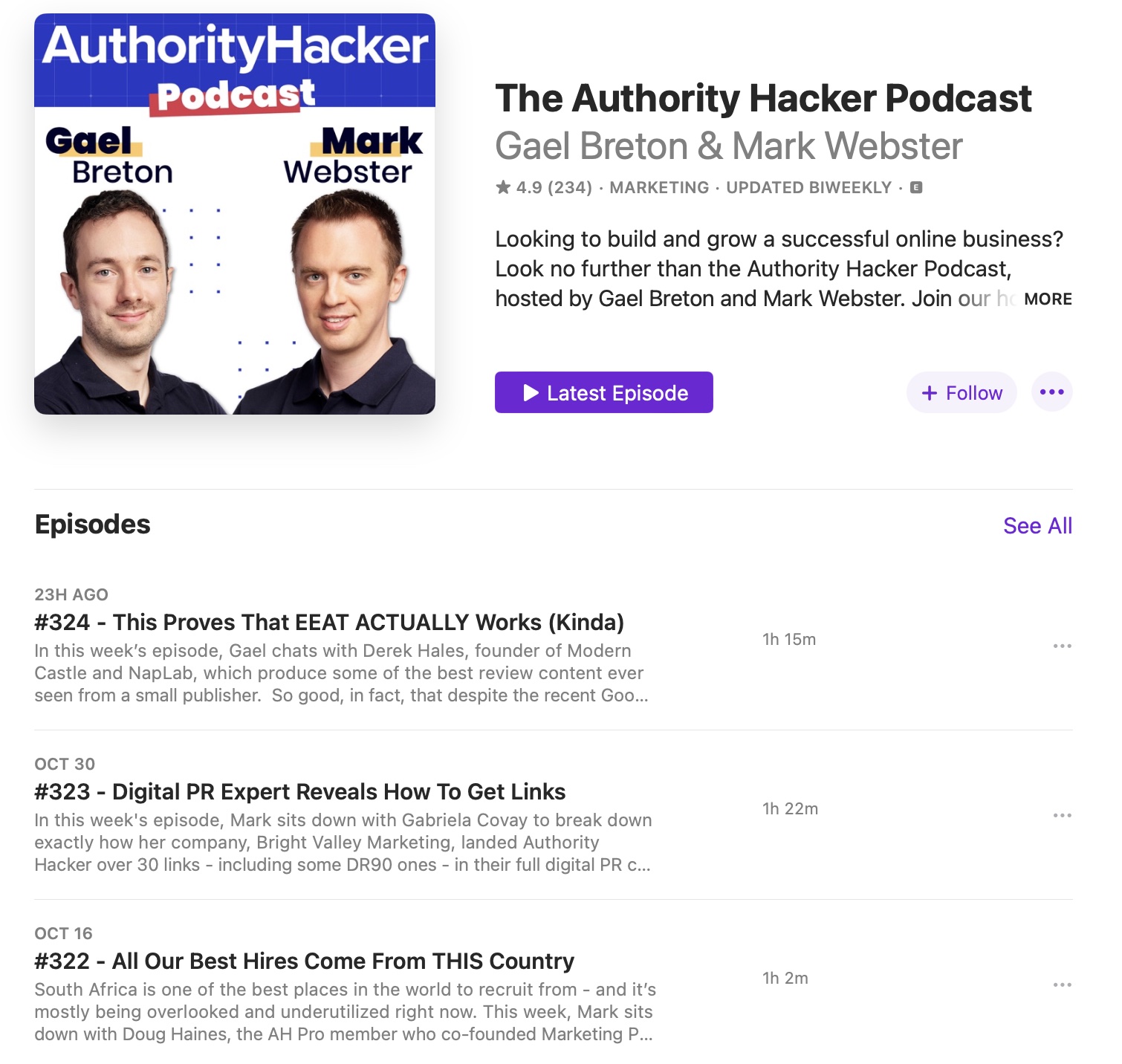 The Authority Hacker Podcast page