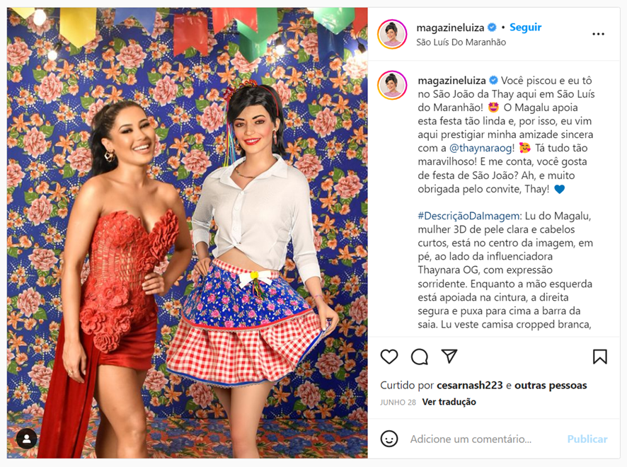 Print do Instagram da Magalu, mostra Lu e Thaynara OG