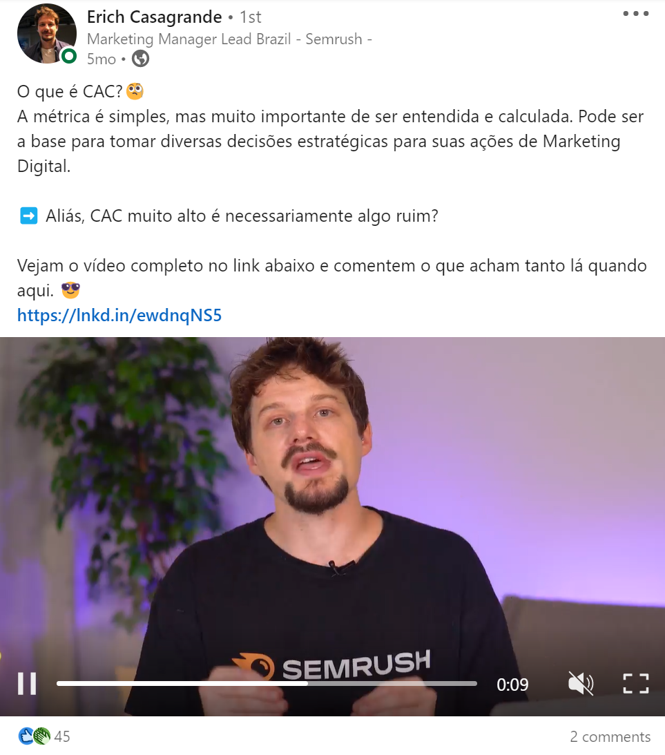 produção de conteúdo - exemplo de vídeo no linkedin