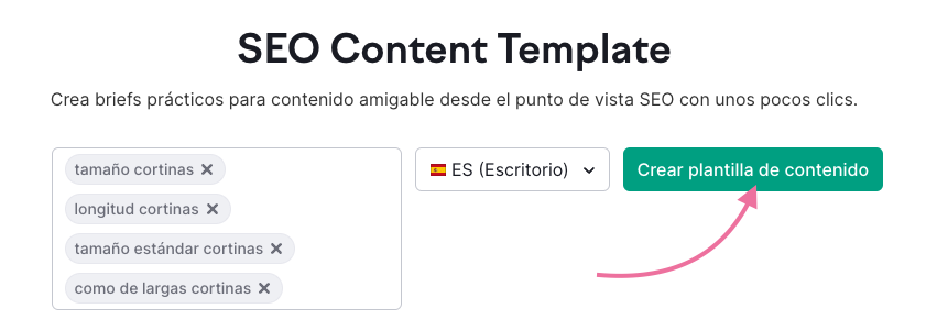 Crea una plantilla de contenido en SEO Content Template de Semruhs