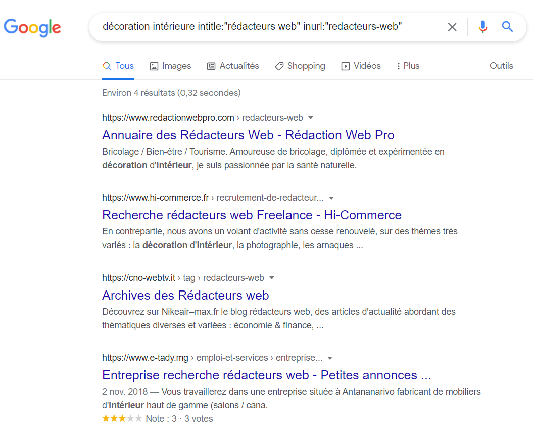 Opérateurs de recherche Google rédacteurs web