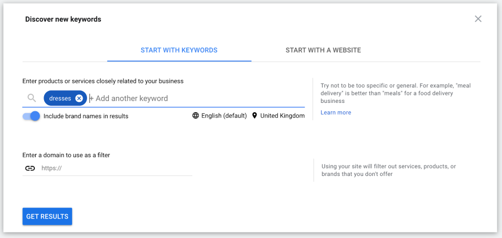 Keyword planner finding keywords