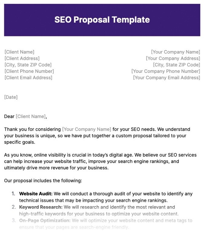 A screenshot of our free SEO proposal template. 