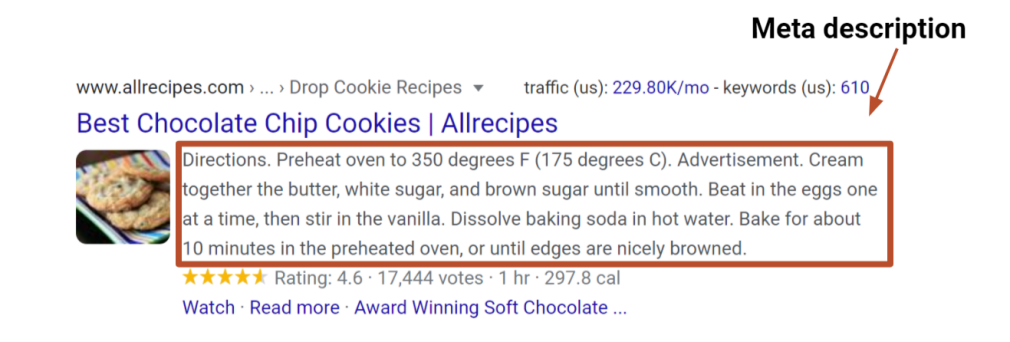 Meta Description example screenshot