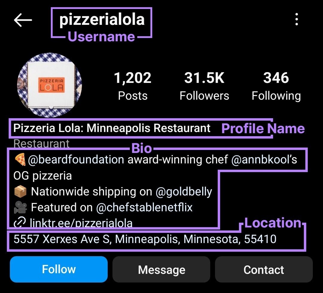 Instagram profile for "pizzerialola"
