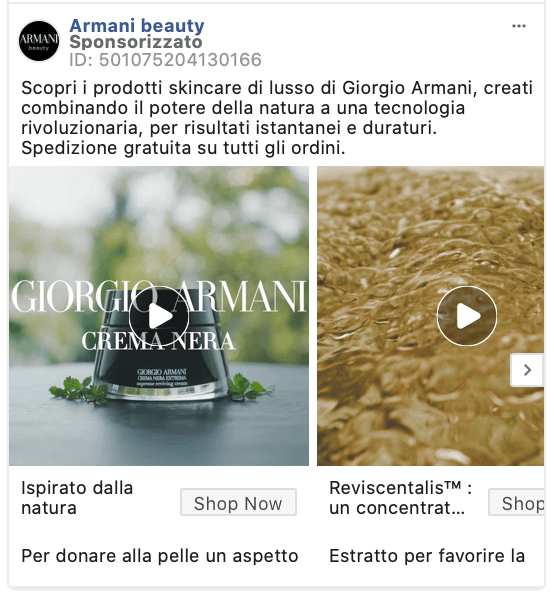 giorgio armani facebook video ad