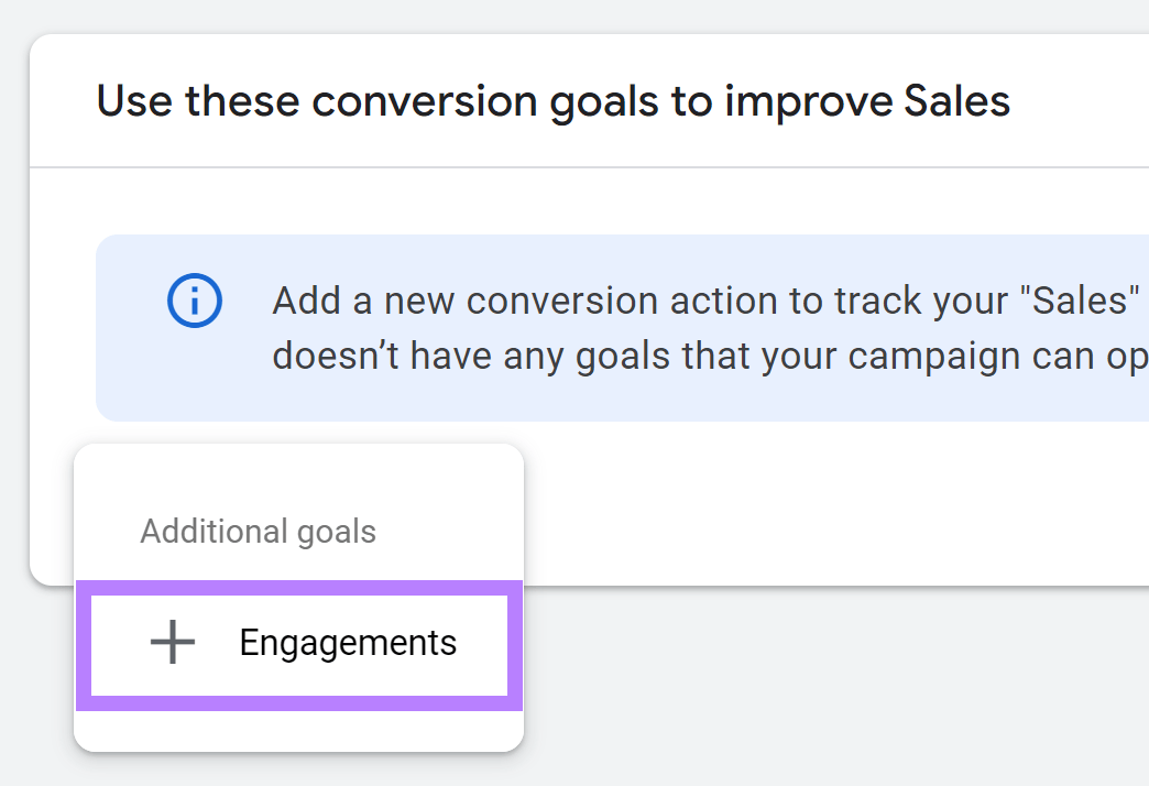 "Engagements" selected for the conversion goal