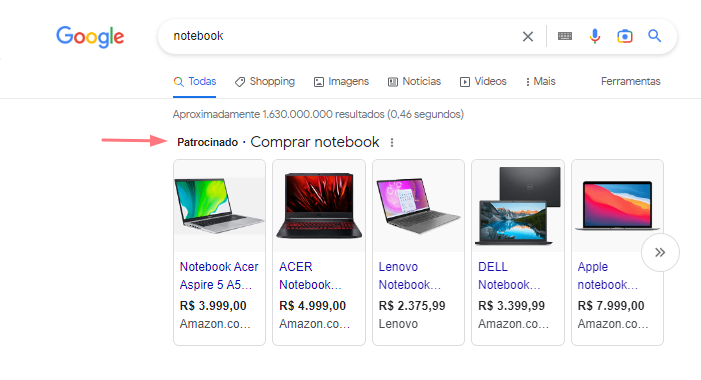 exemplo da serp com anúncio