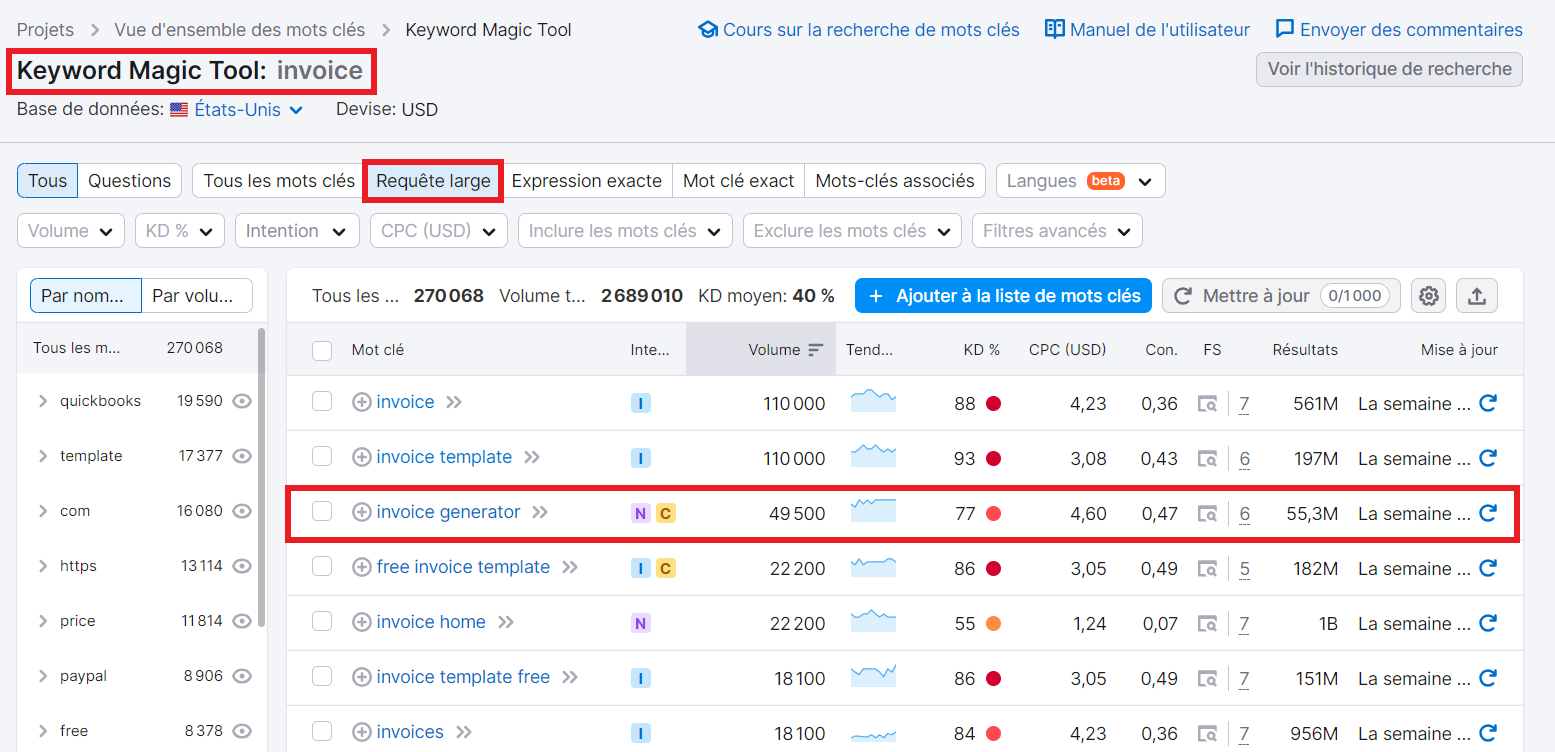 Keyword Magic Tool - invoice