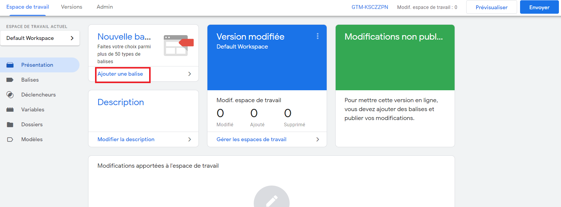Google Tag Manager espace de travail ajouter balise