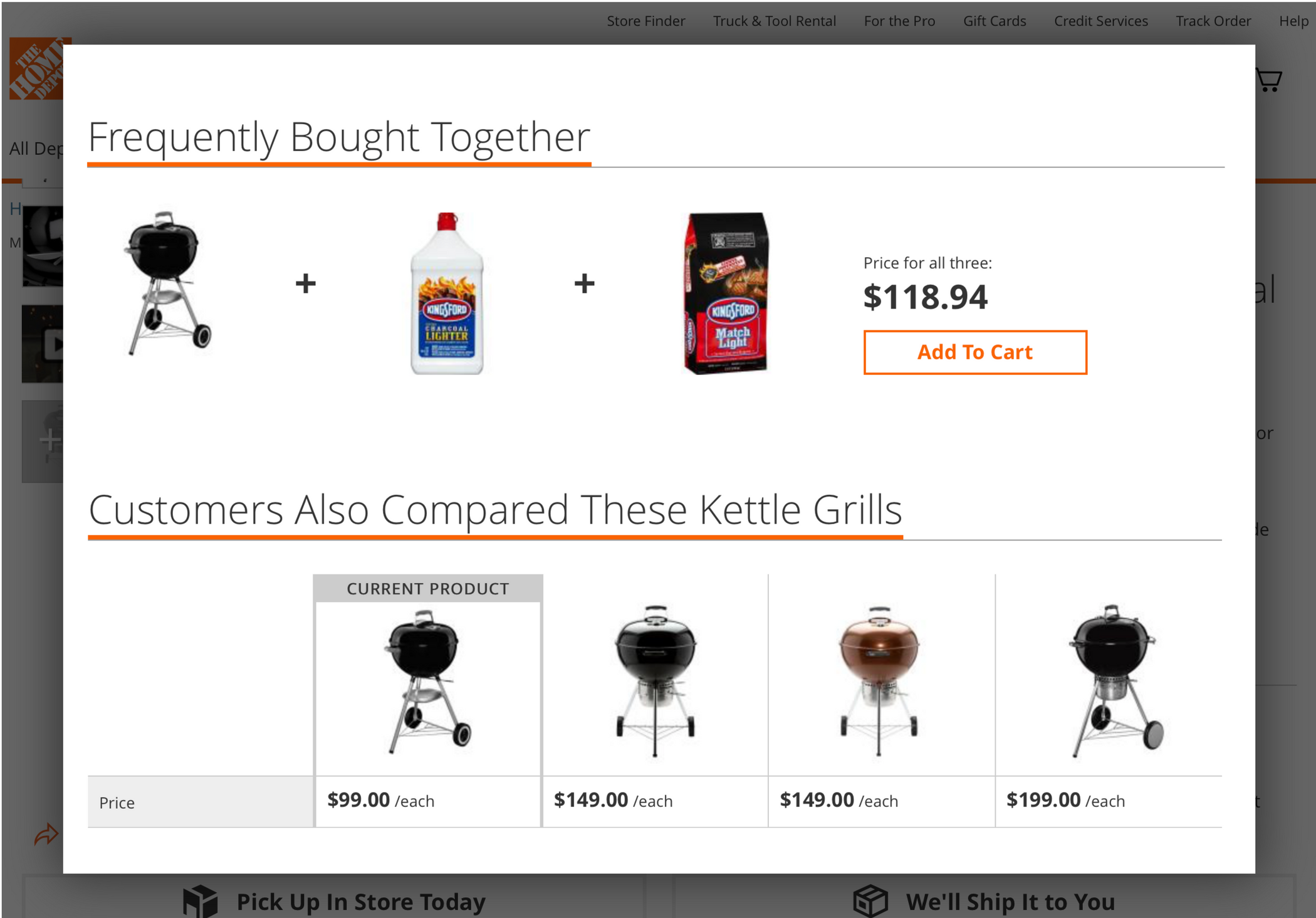 Example of comparison product content