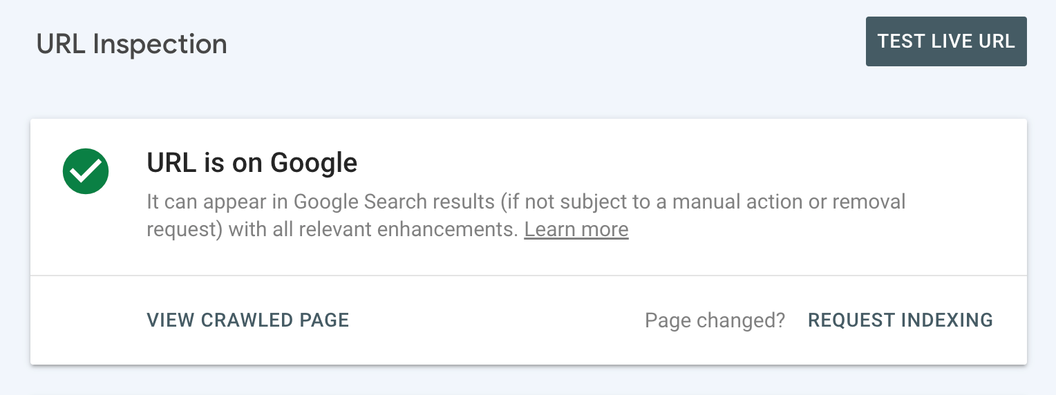 url inspection page indexed