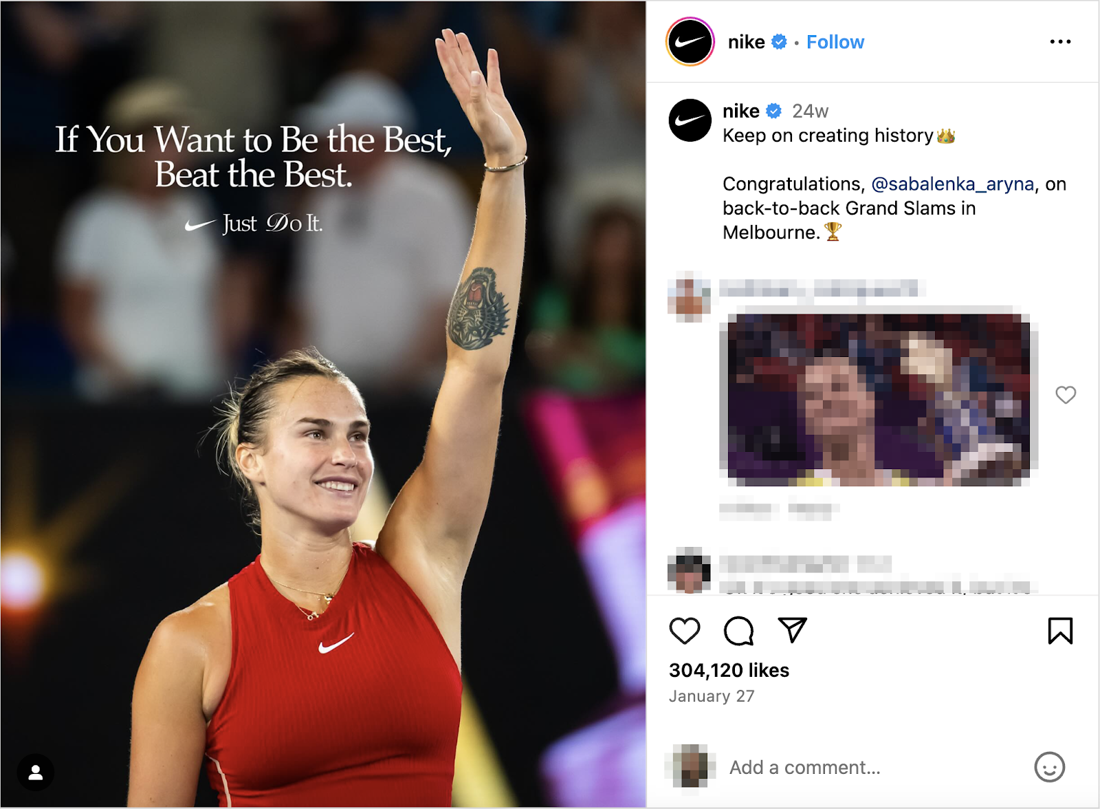 Nike station  celebrating Sabalenka's back-to-back Grand Slams