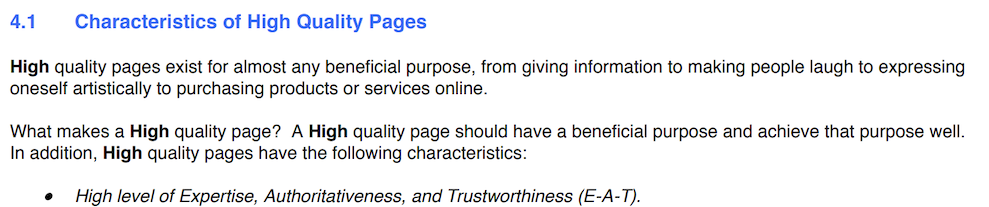 Google guidelines Characteristics of High Quality Pages