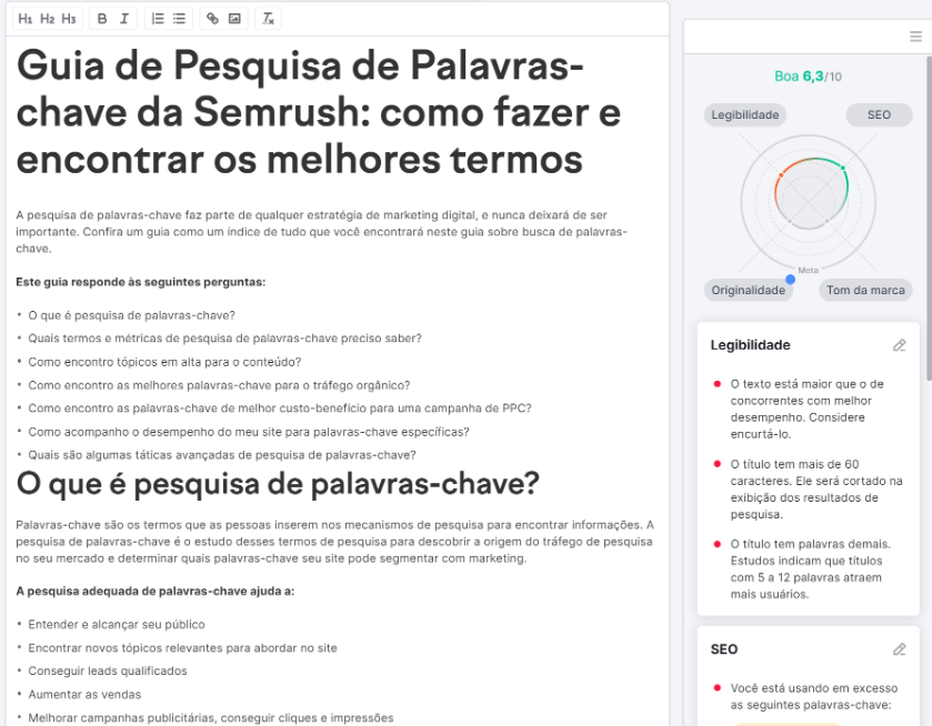 Guia de pesquisa de palavras-chave na semrush