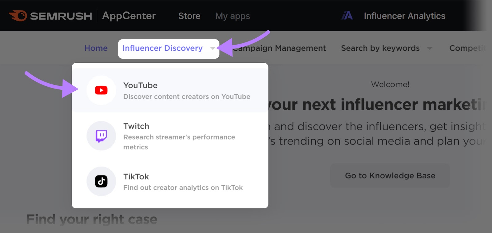 “Youtube" selected from the “Influencer Discovery" drop-down menu
