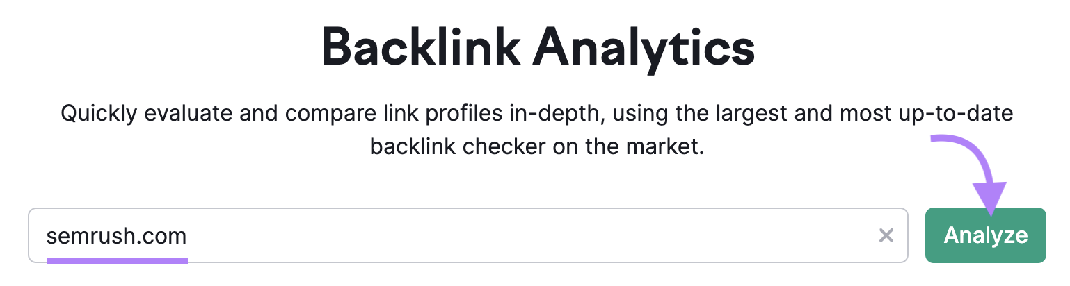Semrush’s Backlink Analytics tool.