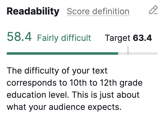 "Readability" recommendations section in SEO Writing Assistant
