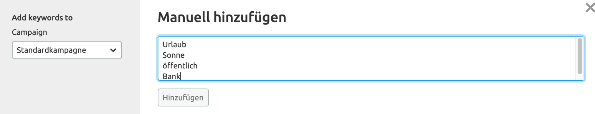 Beispiel: Negative Keywords in Semrush manuell hinzufügen