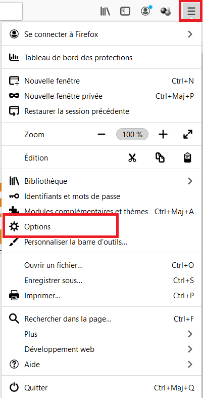 Firefox options