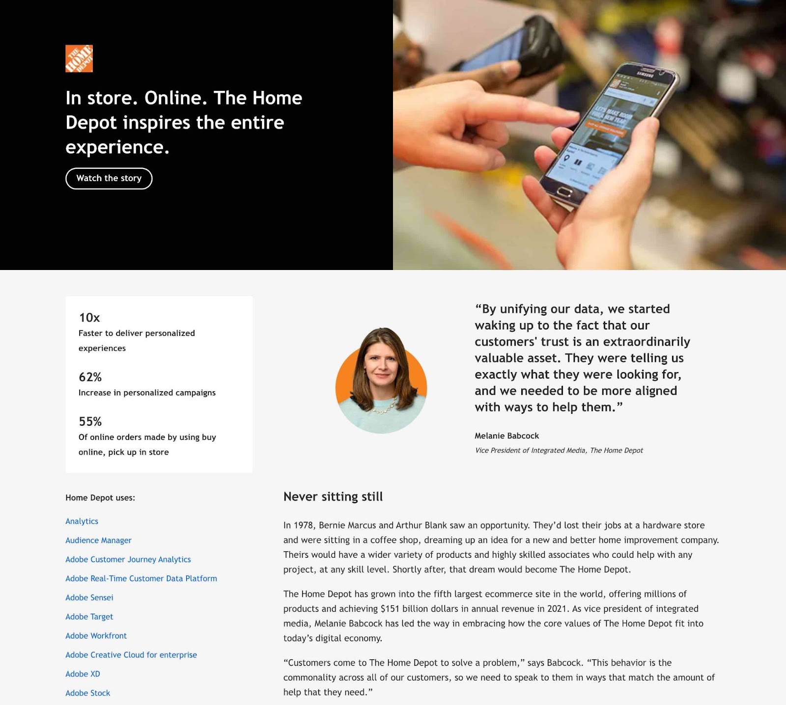 Adobe and The Home Depot case study landing page