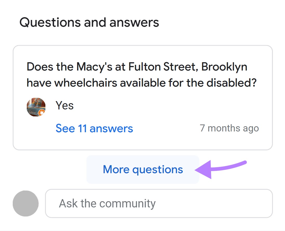 “More questions” button