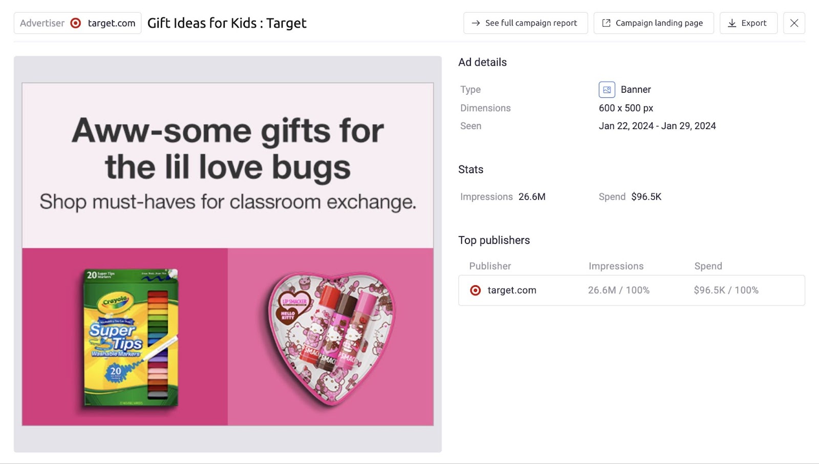 Details for Target's ad on awesome gifts for kids