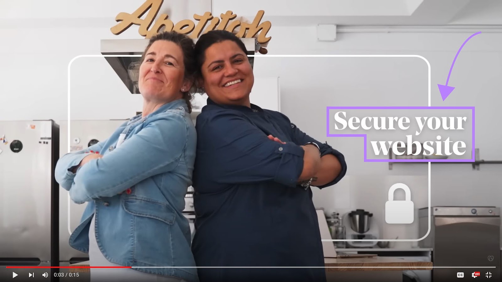 GoDaddy's video ad screenshot with "Secure your website" copy
