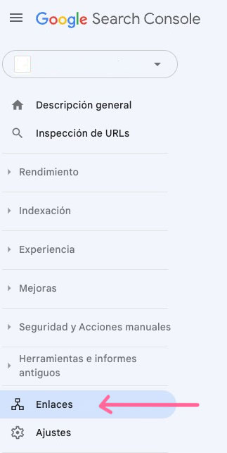 Barra lateral de Google Search Console