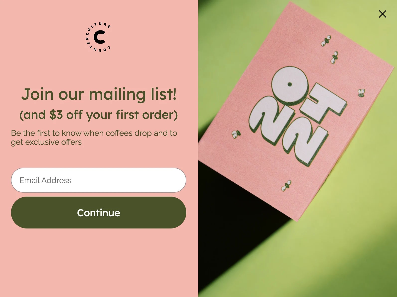 Counter Culture Coffee's discount connection    for caller   email subscribers