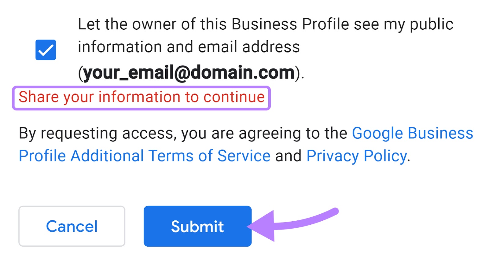 Submit your request to Google