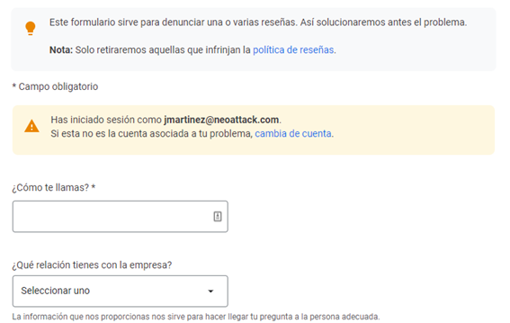 Reseñas en Google My Business - Formulario