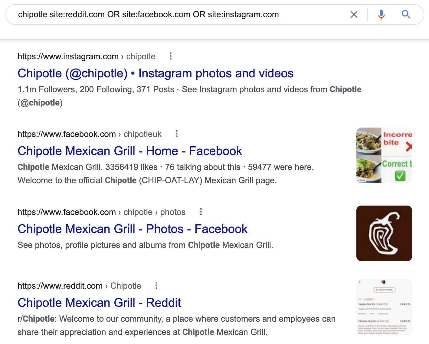 Google site search for Chipotle