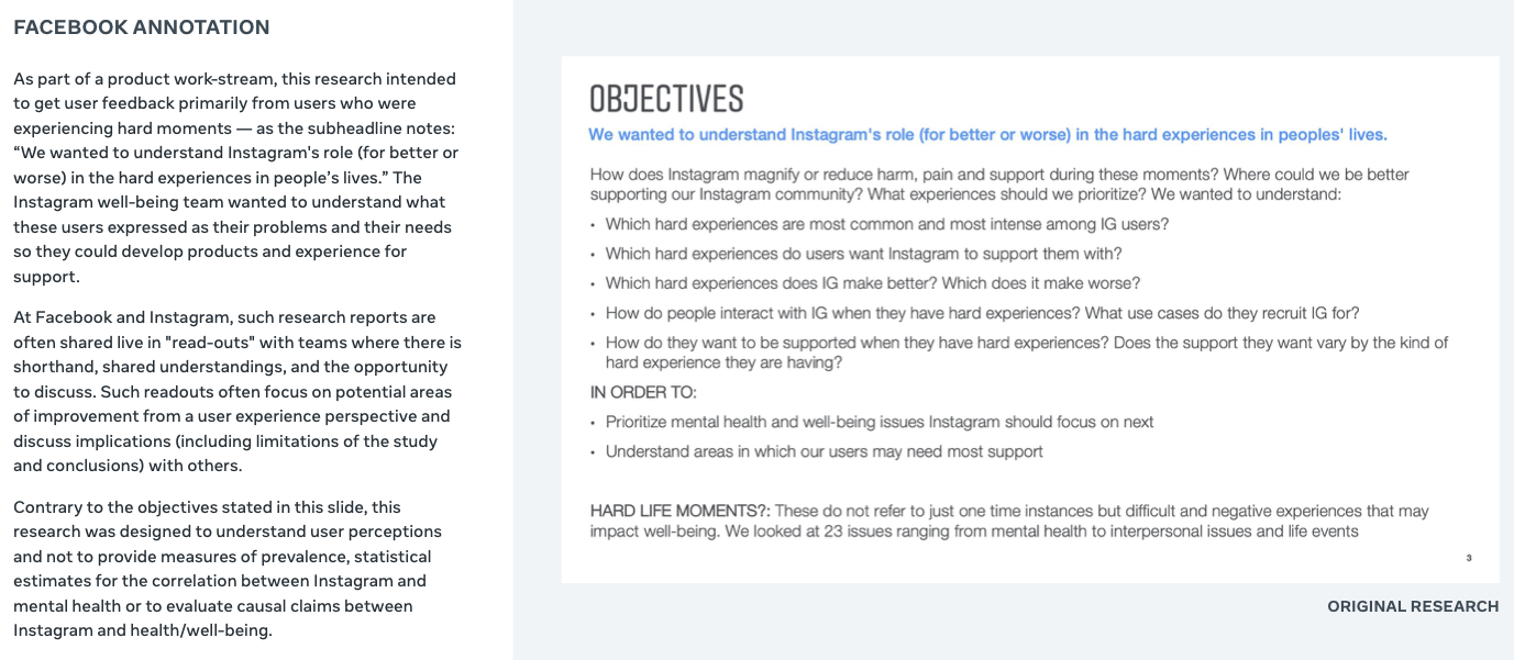 Facebook’s research objectives slide
