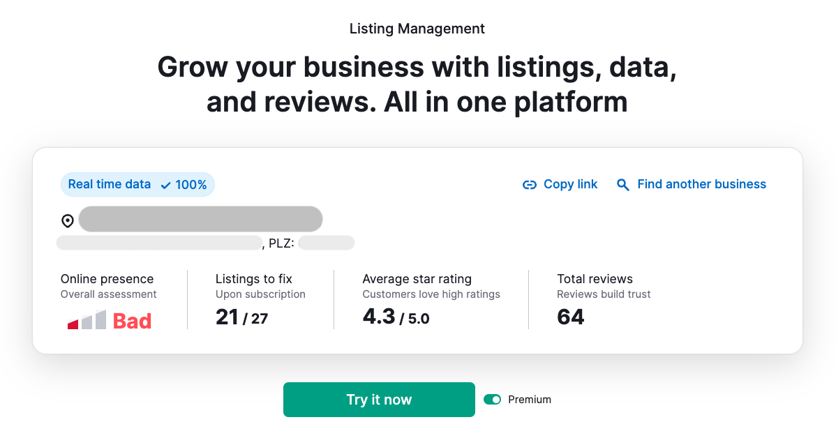 Listing Management overview dashboard