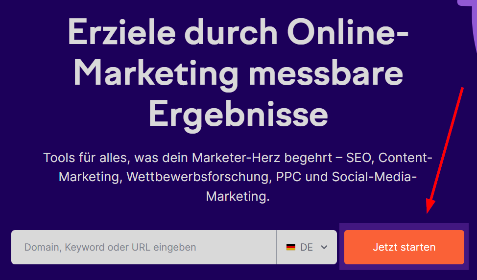 Semrush: Domain, Keyword oder URL eingeben