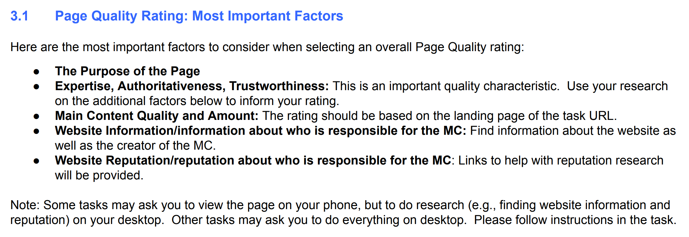 Facteurs d'évaluation de la qualité des pages Google
