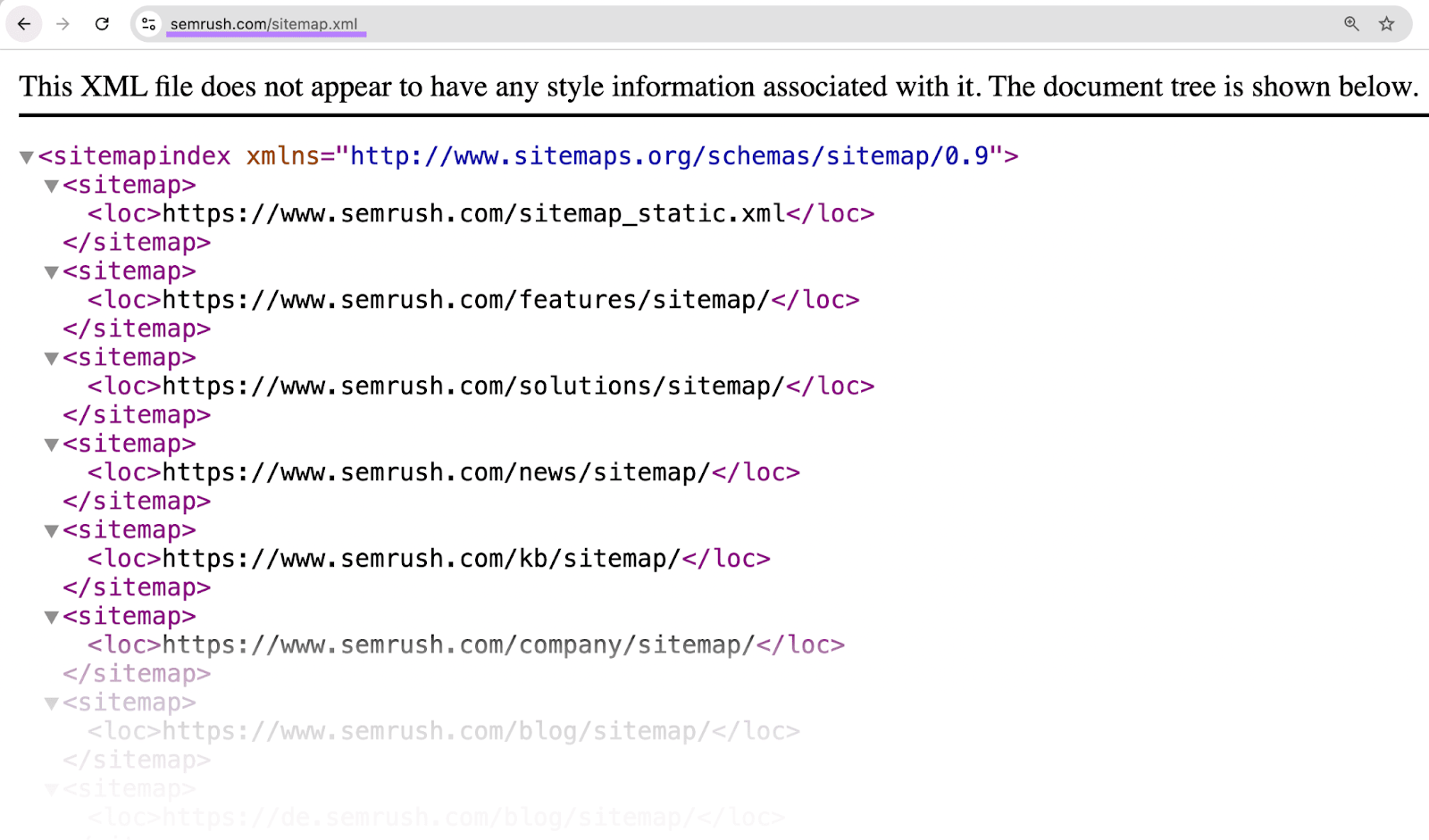 Semrush's XML sitemap