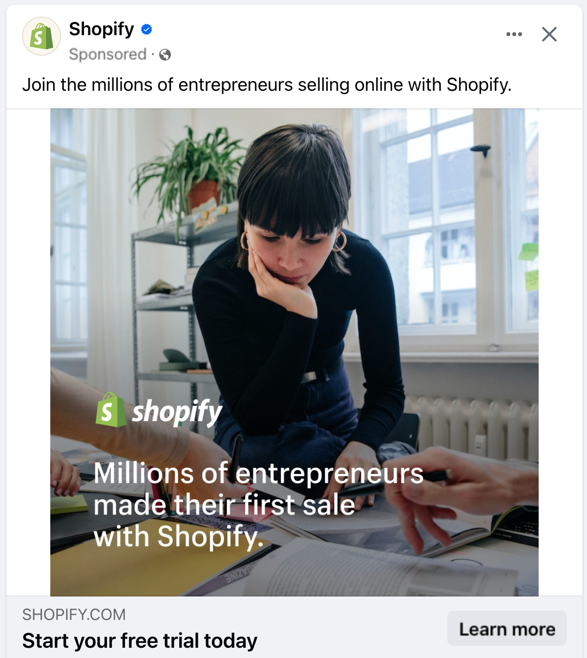 Shopify societal  media advertisement  showing a pistillate  entrepreneur and a telephone  to enactment   to commencement  you escaped  proceedings  today.