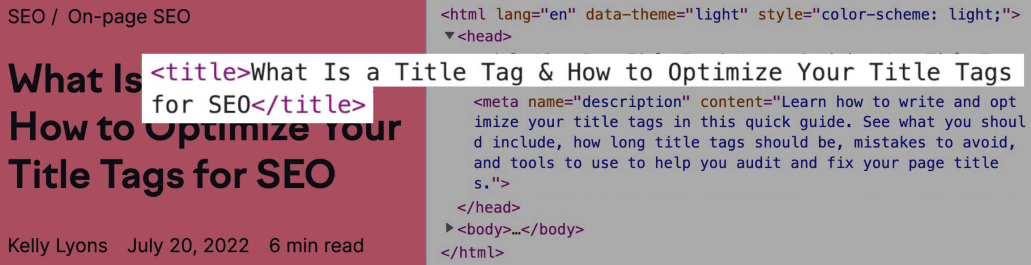 balise title dans la section <head> du code HTML