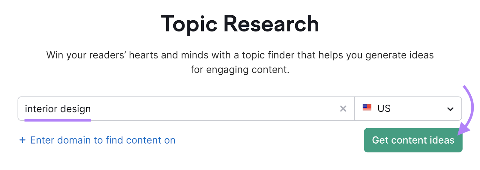 "interior design" entered into the Topic Research search bar