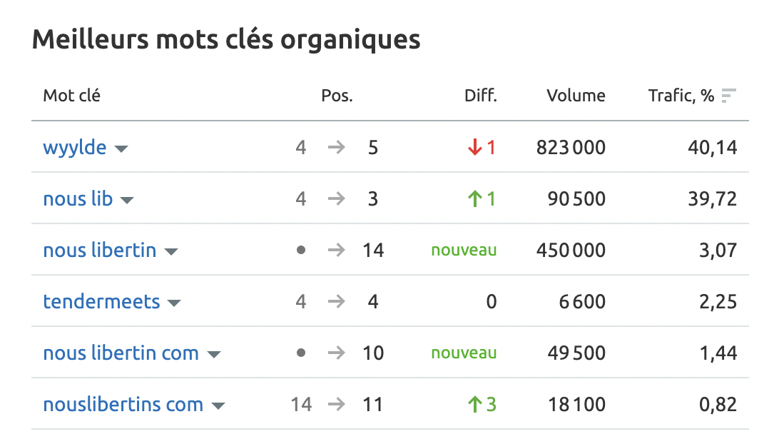 top mots clés