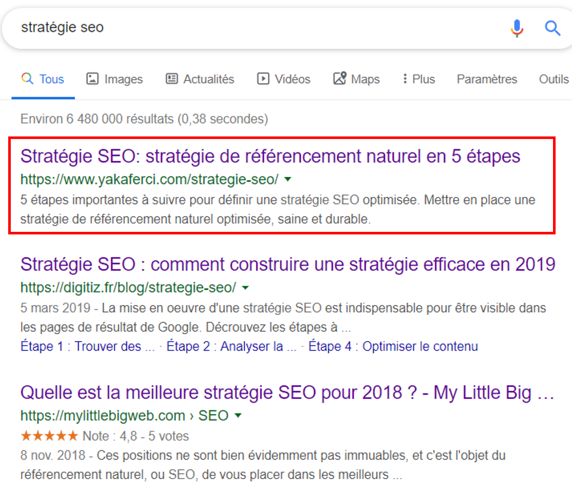 Premier lien SERP - Stratégie SEO