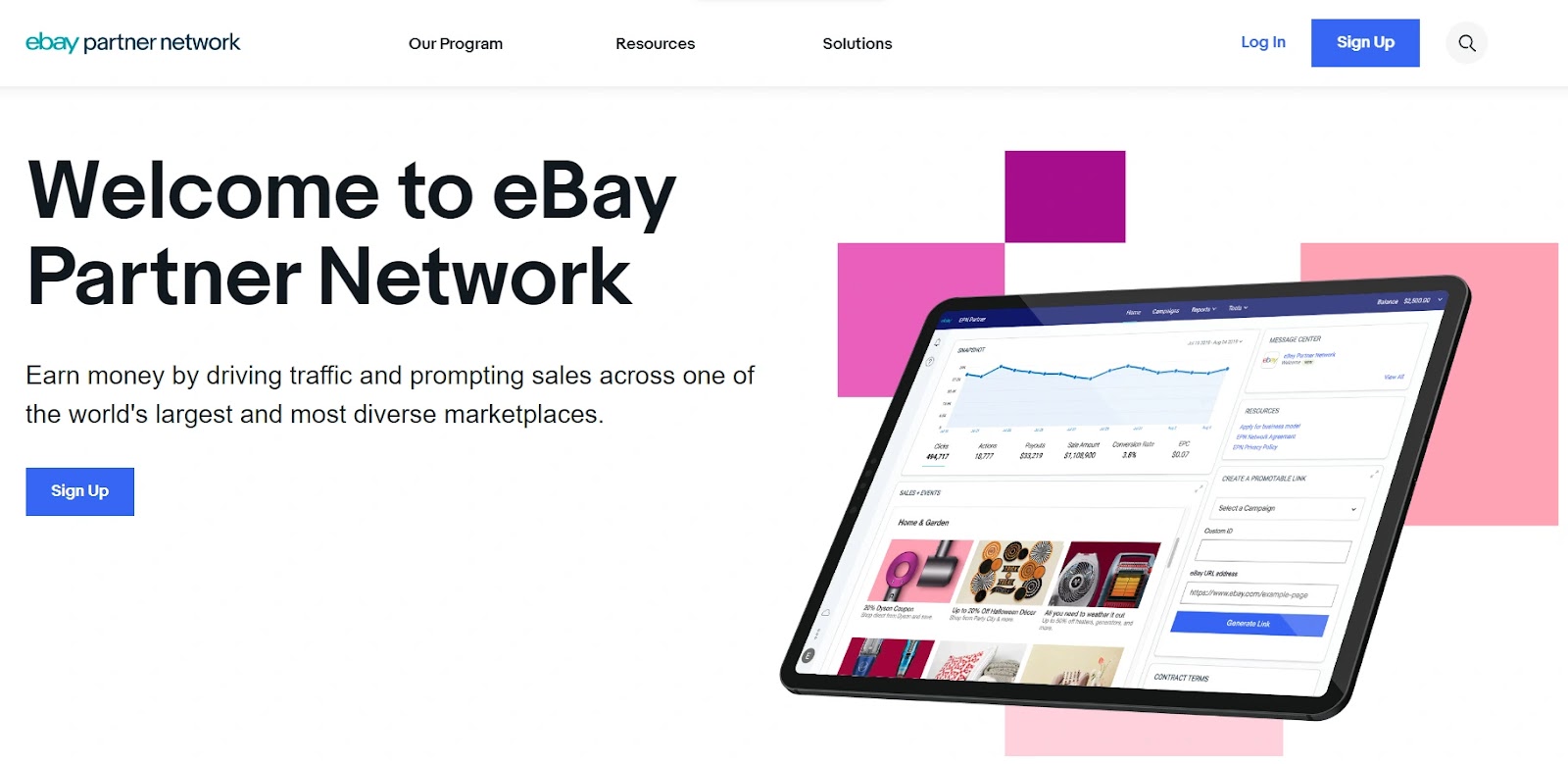 eBay Partner Network landing page